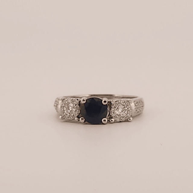 Three stone style Bridal Ring with 0.75 CT Natural Sapphire and 0.34CTW Natural Diamonds