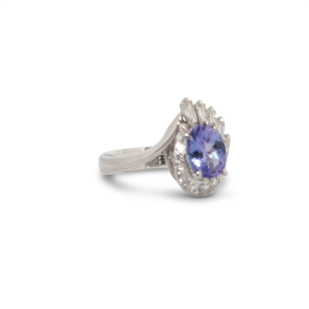 Oval Faceted, AAA, Natural Tanzanite (1.15CT, 8x6mm), Mounted on Platinum 900 Ring with Natural Diamonds (0.35 CTW, E/F-VS). Size 6