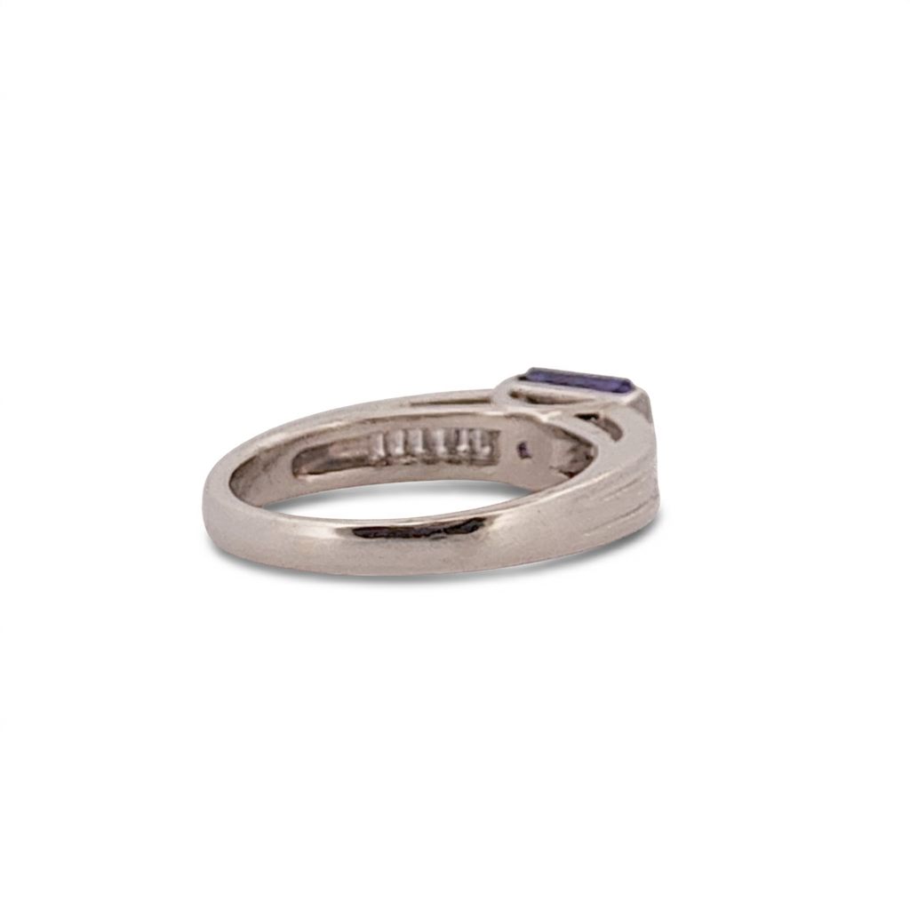Emerald Step-Cut, AAA, Natural Tanzanite (1.20CT, 7x5.5mm), Mounted on Platinum 900 Ring with Natural Diamonds (0.27 CTW E/F VS1/VS2), Size 7
