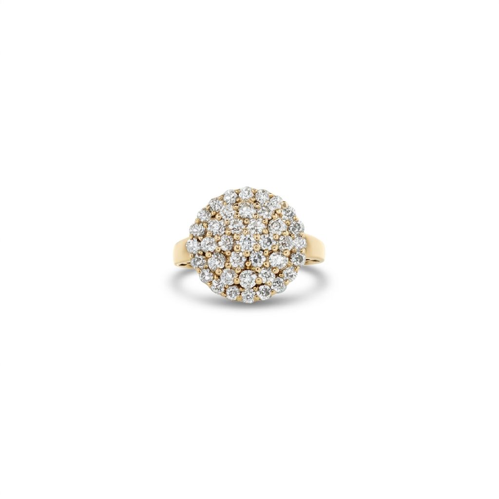 10K Yellow Gold Female Cluster Ring, set with 39 Round Diamonds (0.40ct total, H, SI2)