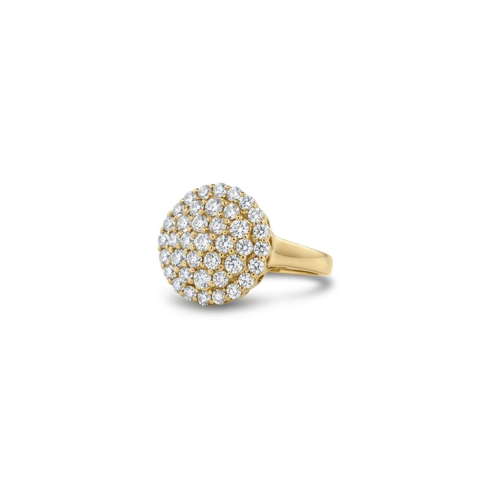 10K Yellow Gold Female Cluster Ring, set with 39 Round Diamonds (0.40ct total, H, SI2)