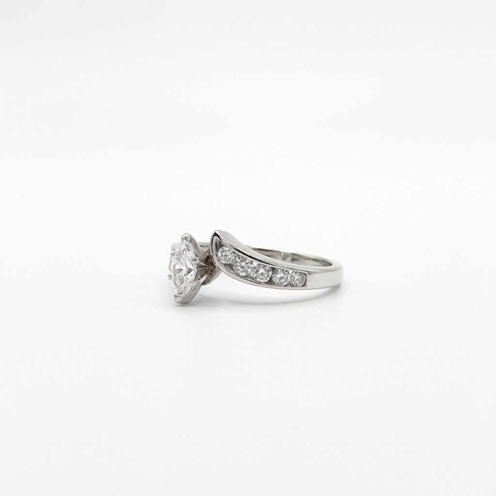 Natural Diamonds (0.89 CTW) Center Marquise (0.39 CT), Size 8, 14K White Gold