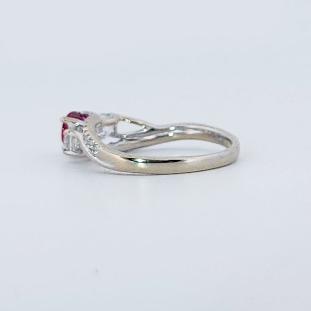 Brilliant Diamond Cut, Round Shape, Madagascar Ruby(0.35CT, 5mm), Mounted at 14K White Gold Ring with Natural Diamonds (0.60 CTW). Size 7