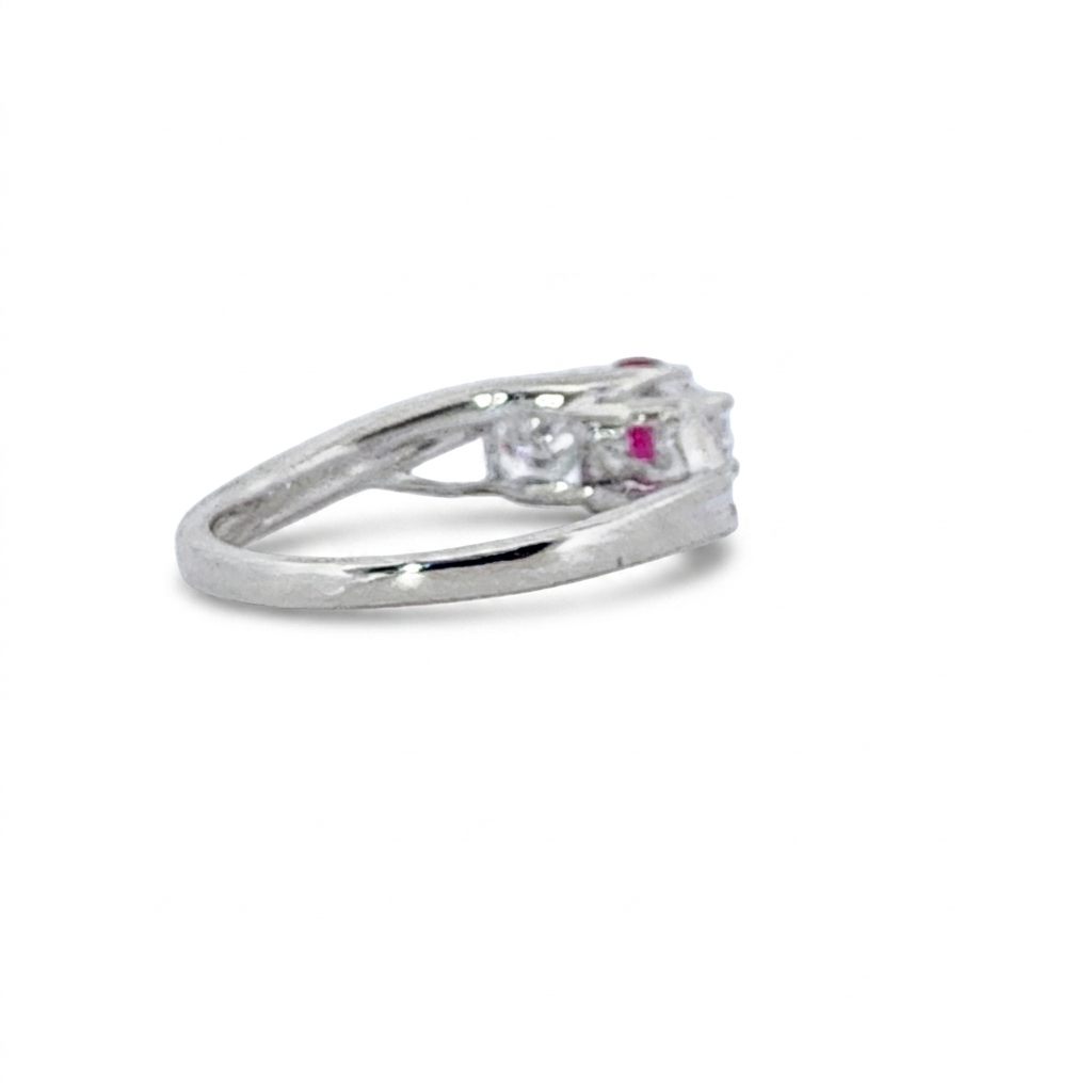 Brilliant Diamond Cut, Round Shape, Madagascar Ruby(0.35CT, 5mm), Mounted at 14K White Gold Ring with Natural Diamonds (0.60 CTW). Size 7