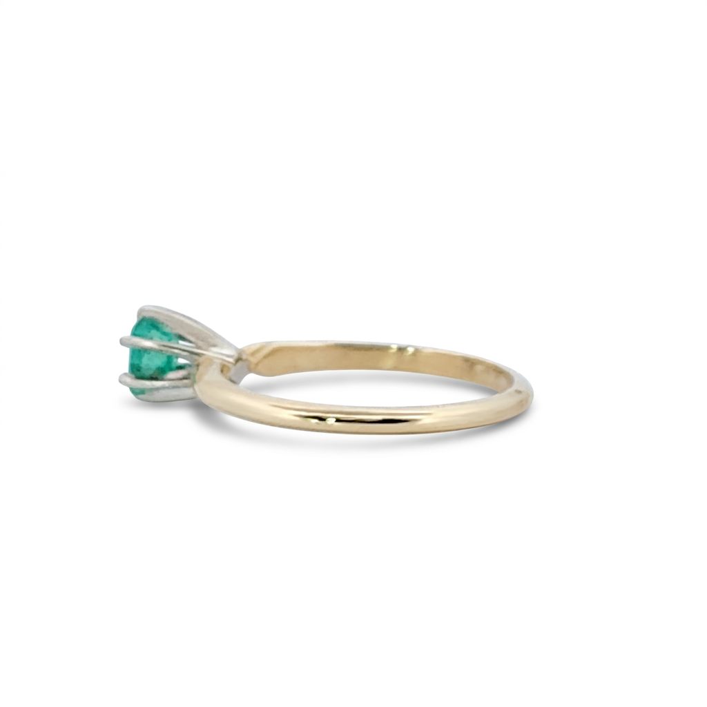 Step Emerald Cut,  Natural Columbian Emerald(0.30CT, 4.65x3.55mm), Mounted on 14K White Gold Prongs and 14K Yellow Gold Shank. Size 6