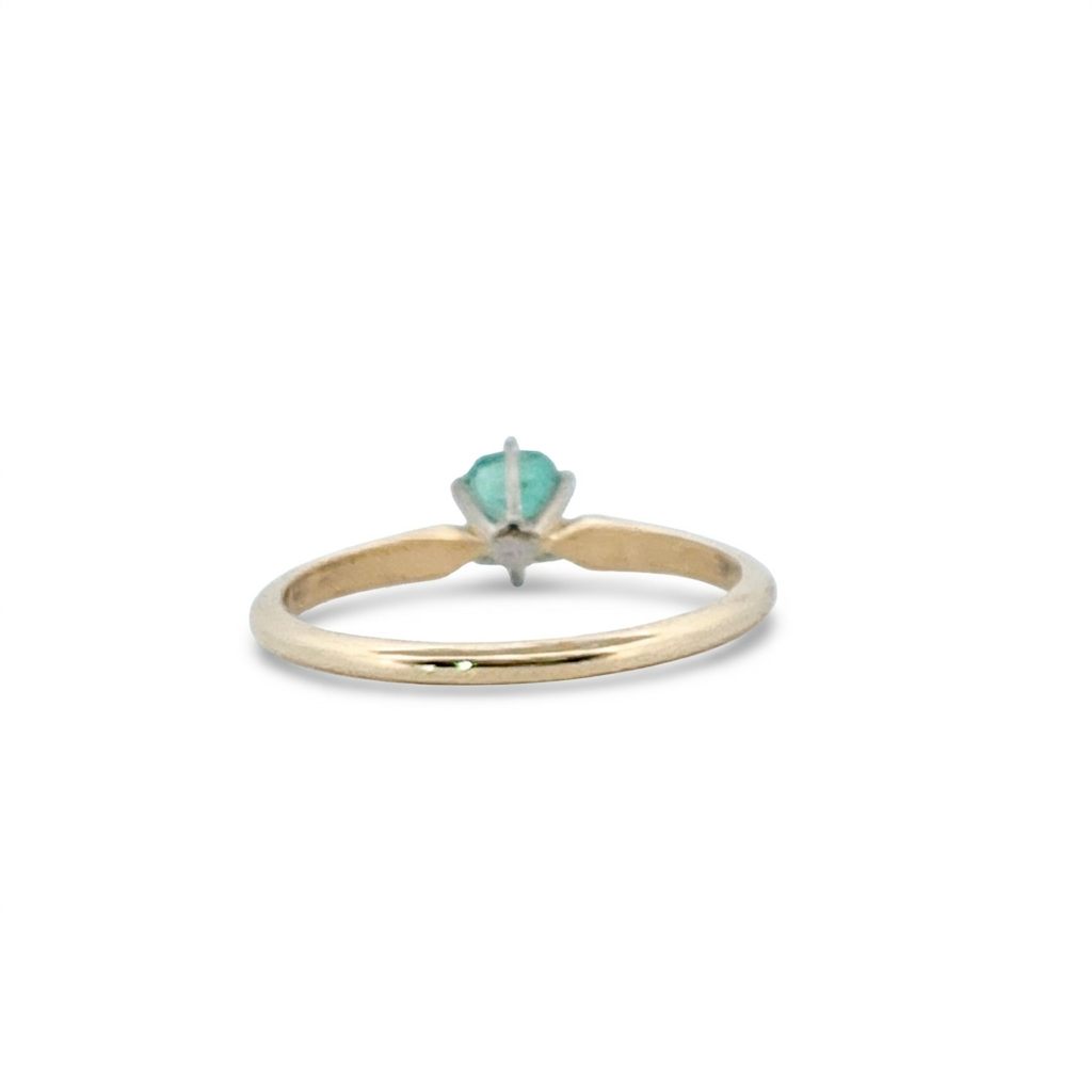 Step Emerald Cut,  Natural Columbian Emerald(0.30CT, 4.65x3.55mm), Mounted on 14K White Gold Prongs and 14K Yellow Gold Shank. Size 6