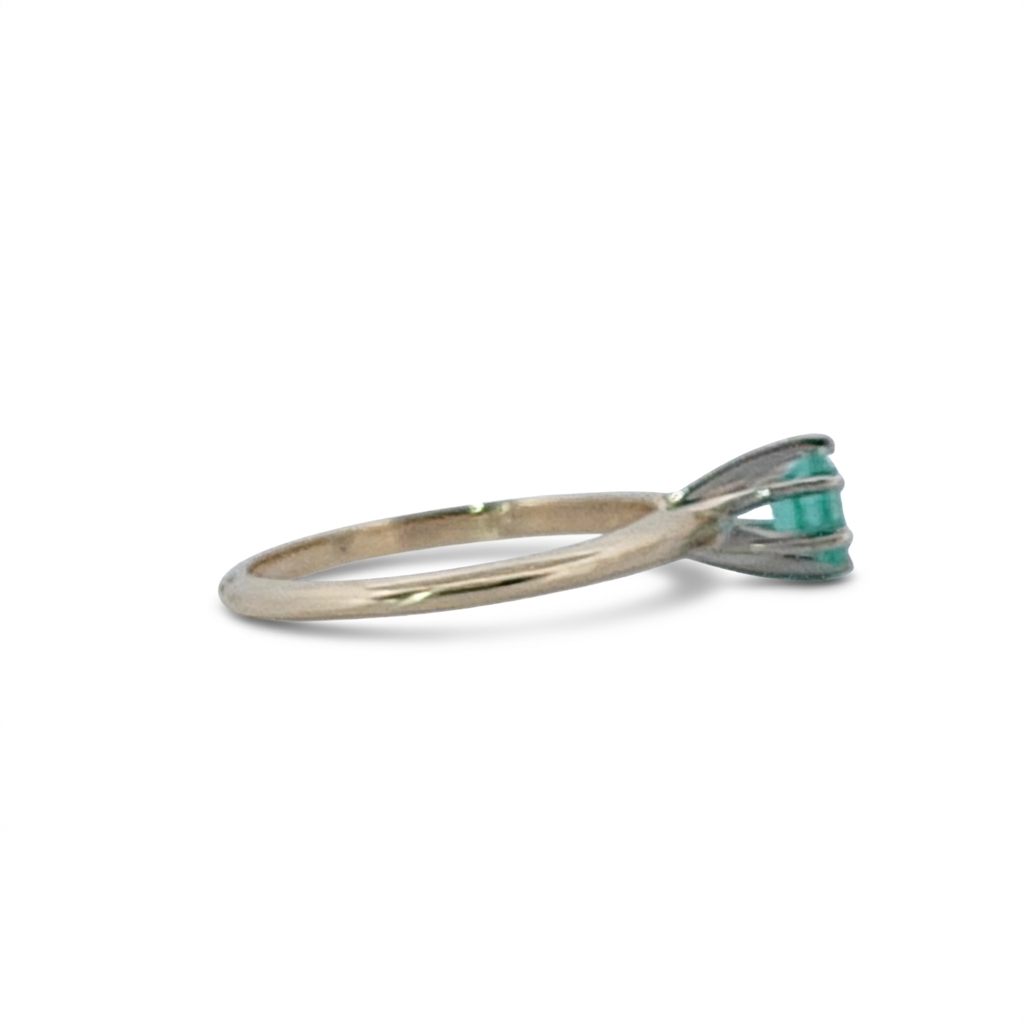 Step Emerald Cut,  Natural Columbian Emerald(0.30CT, 4.65x3.55mm), Mounted on 14K White Gold Prongs and 14K Yellow Gold Shank. Size 6