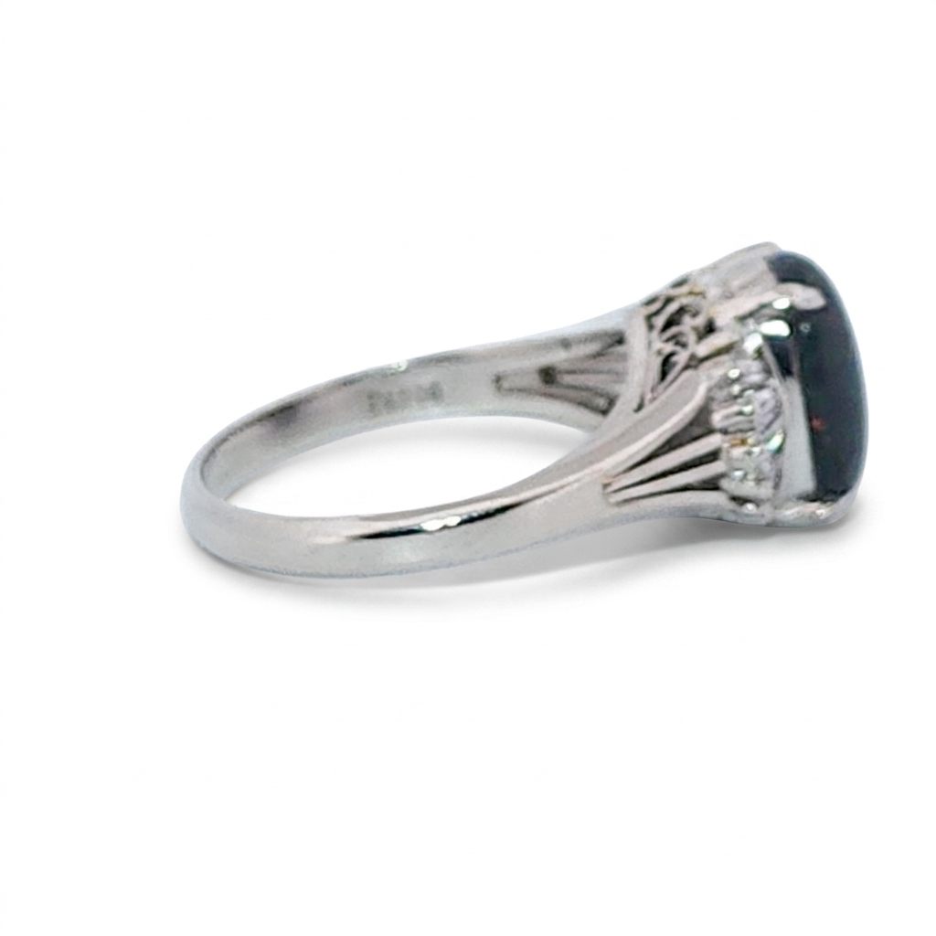 Platinum 900 Ring, set with 1 Black Opal (2.6ct) and Diamonds (0.485ct) on sides, Women Rings style.