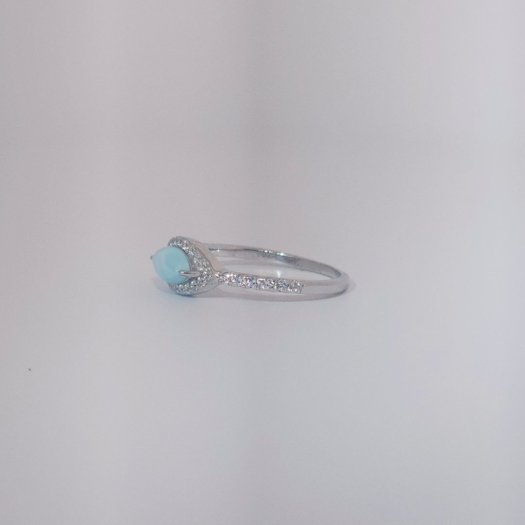 Women's Marquise Larimar Ring, 9 Sterling Silver, halo and band pave-set with small round accent stones.