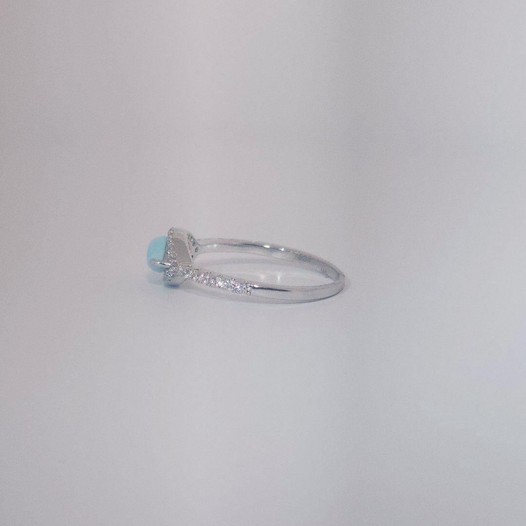 Women's Marquise Larimar Ring, 9 Sterling Silver, halo and band pave-set with small round accent stones.