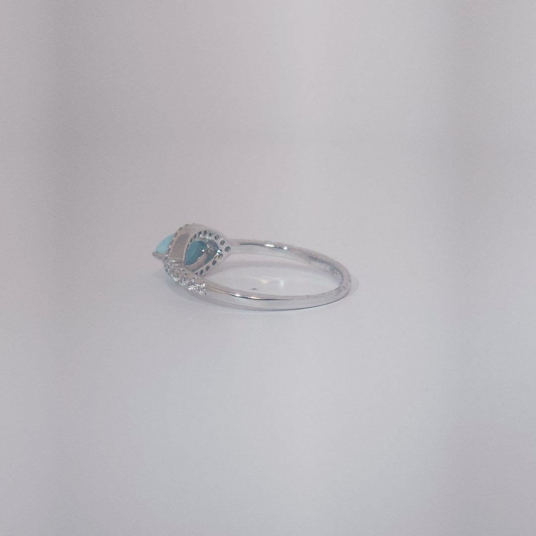 Women's Marquise Larimar Ring, 9 Sterling Silver, halo and band pave-set with small round accent stones.