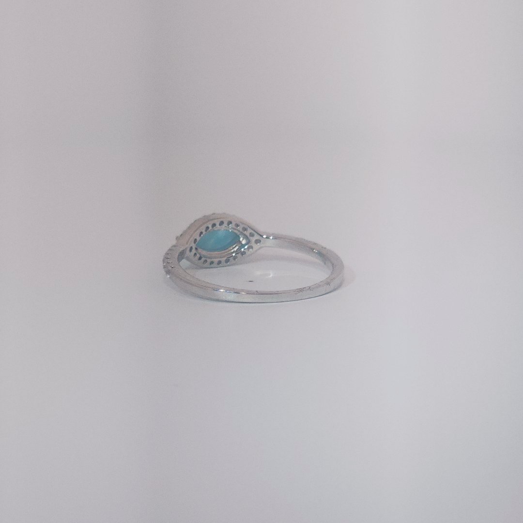 Women's Marquise Larimar Ring, 9 Sterling Silver, halo and band pave-set with small round accent stones.