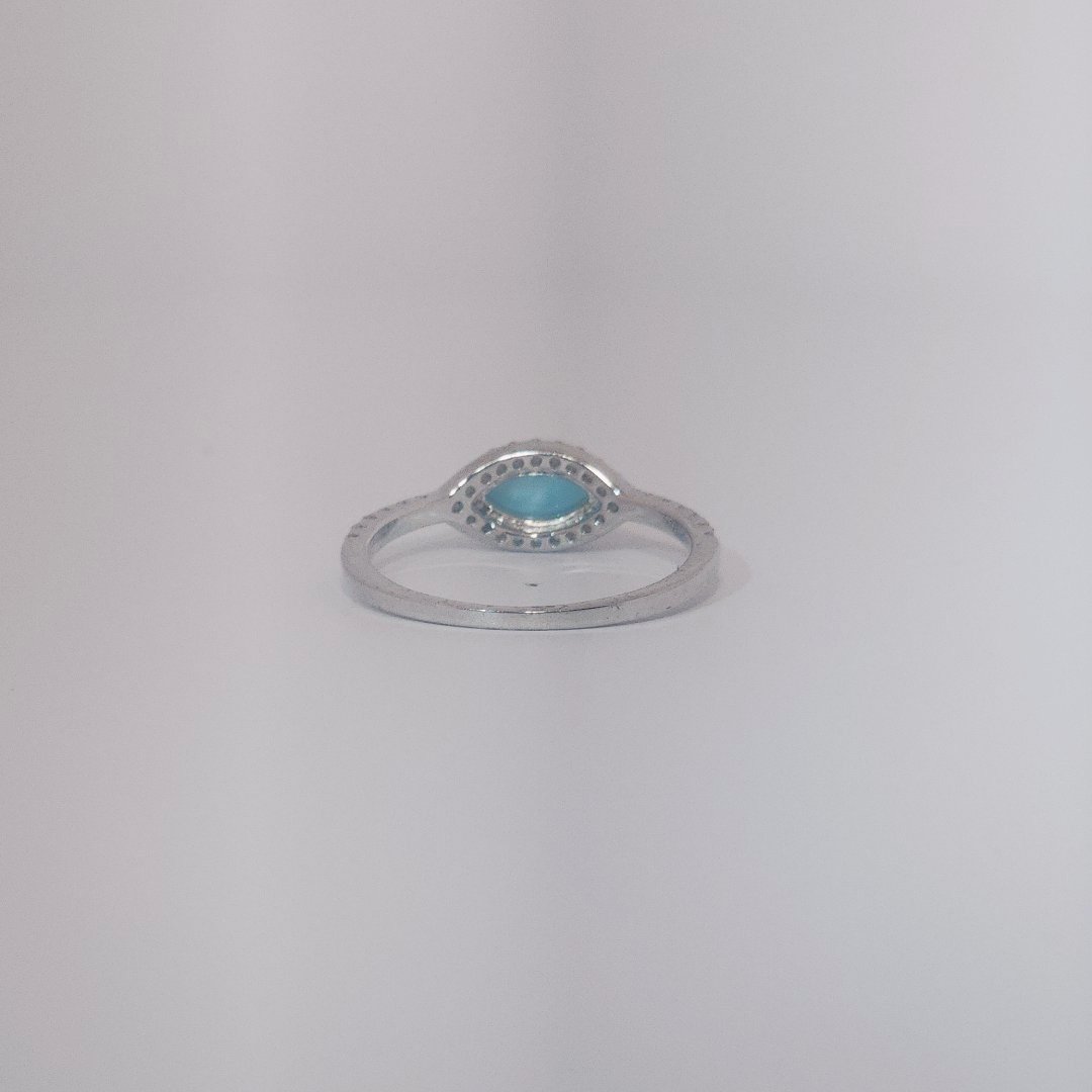Women's Marquise Larimar Ring, 9 Sterling Silver, halo and band pave-set with small round accent stones.