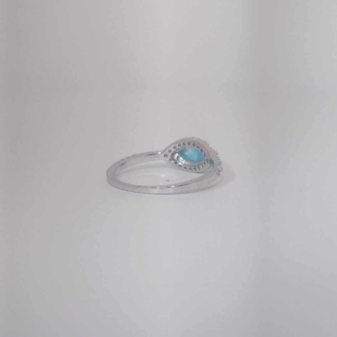 Women's Marquise Larimar Ring, 9 Sterling Silver, halo and band pave-set with small round accent stones.