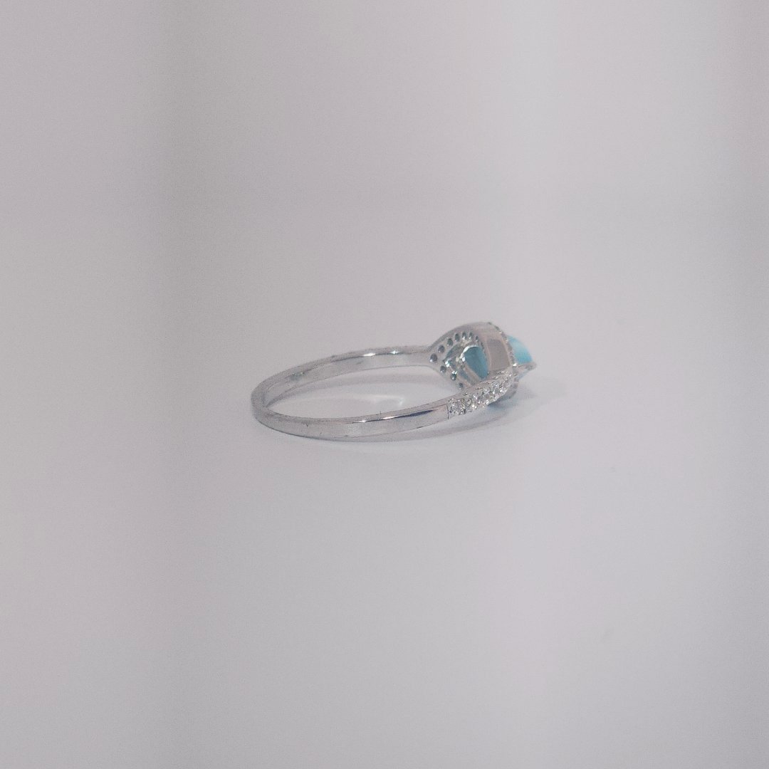 Women's Marquise Larimar Ring, 9 Sterling Silver, halo and band pave-set with small round accent stones.