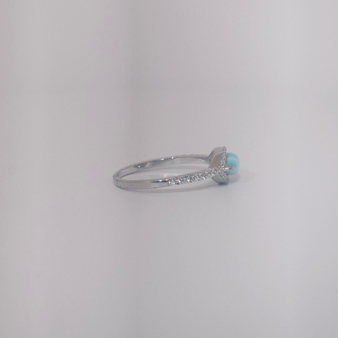 Women's Marquise Larimar Ring, 9 Sterling Silver, halo and band pave-set with small round accent stones.
