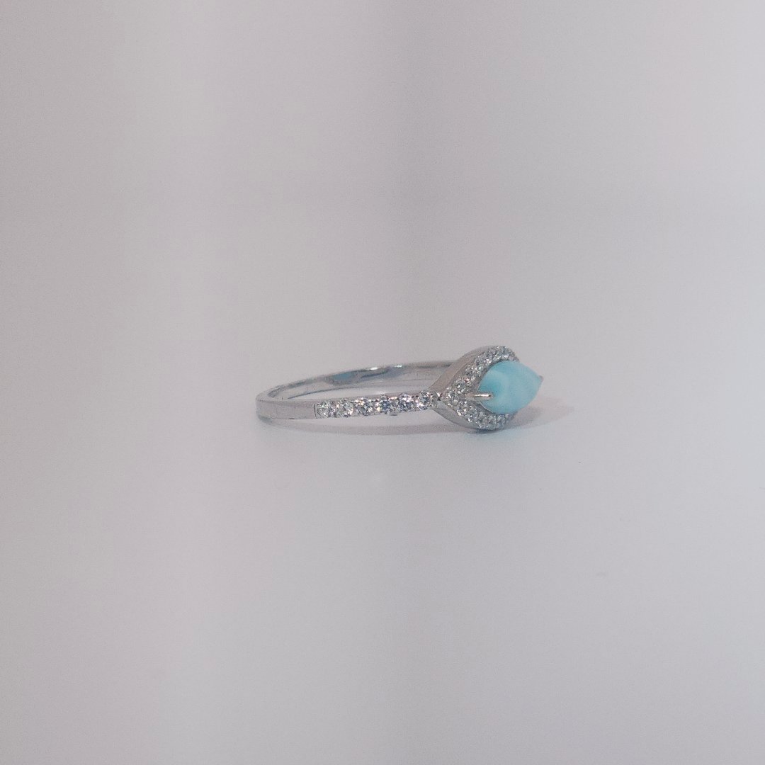 Women's Marquise Larimar Ring, 9 Sterling Silver, halo and band pave-set with small round accent stones.