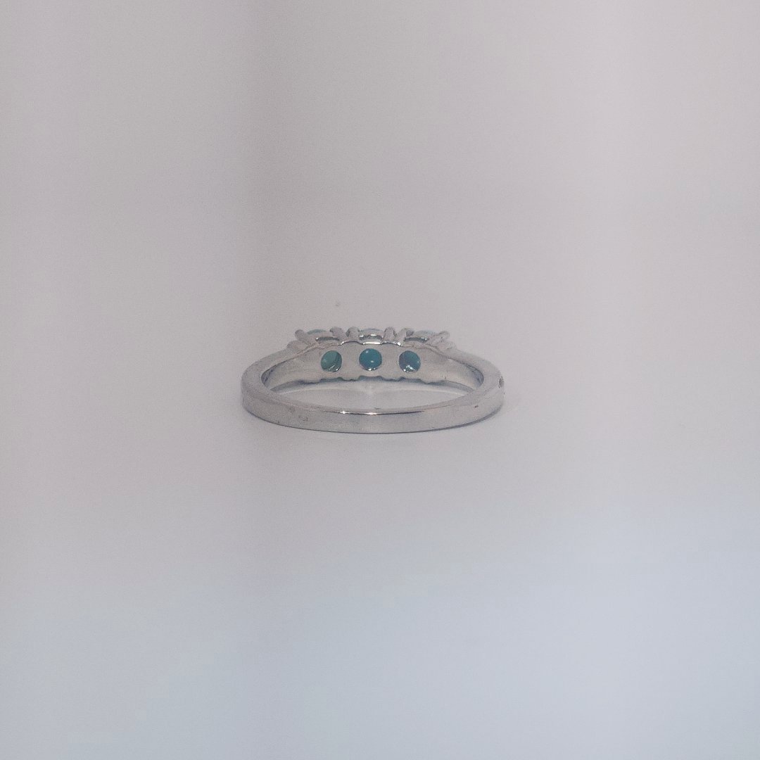 Women's Sterling Silver Ring with three bezel-set Larimar cabochons, size 7.