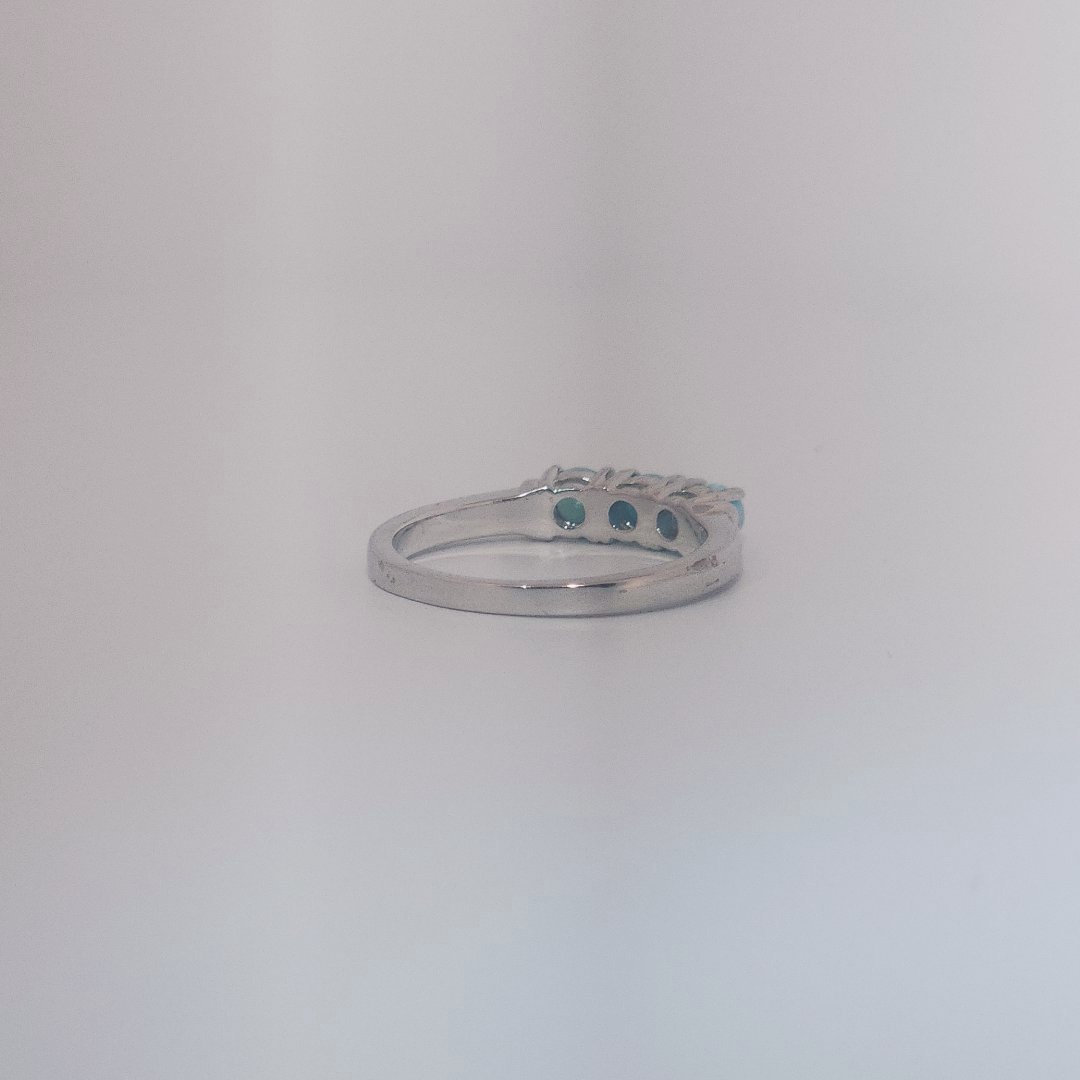 Women's Sterling Silver Ring with three bezel-set Larimar cabochons, size 7.
