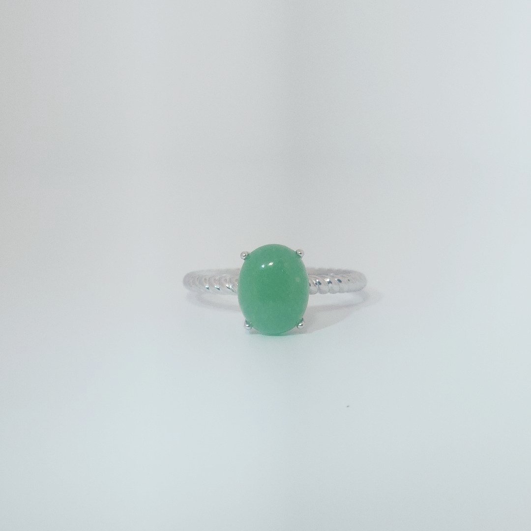 Women's Sterling Silver Ring with oval cabochon Jade stone, size 7, polished finish.