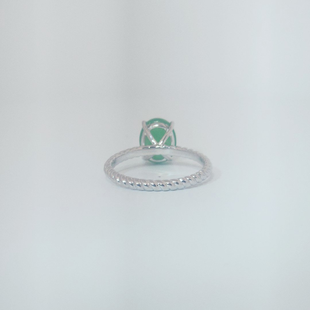 Women's Sterling Silver Ring with oval cabochon Jade stone, size 7, polished finish.