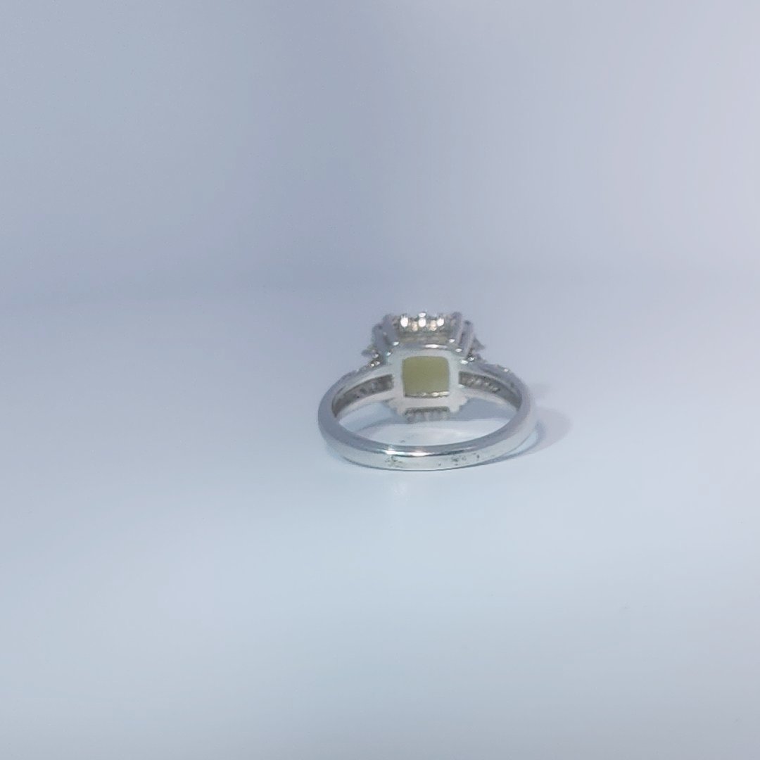 Women's Ring with square cabochon Jade centerpiece, 925 Sterling Silver, polished finish.