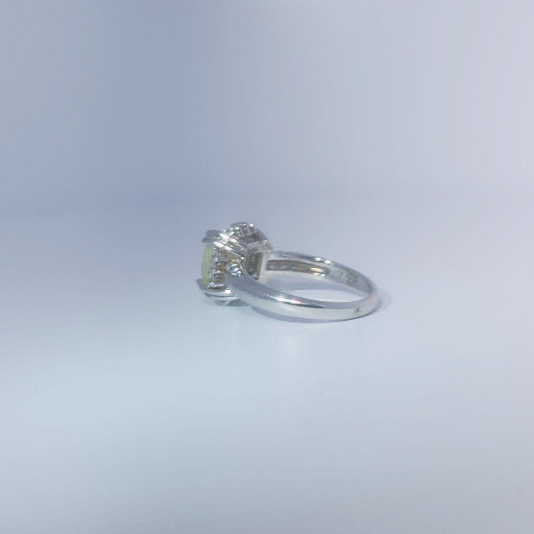 Women's Ring with square cabochon Jade centerpiece, 925 Sterling Silver, polished finish.