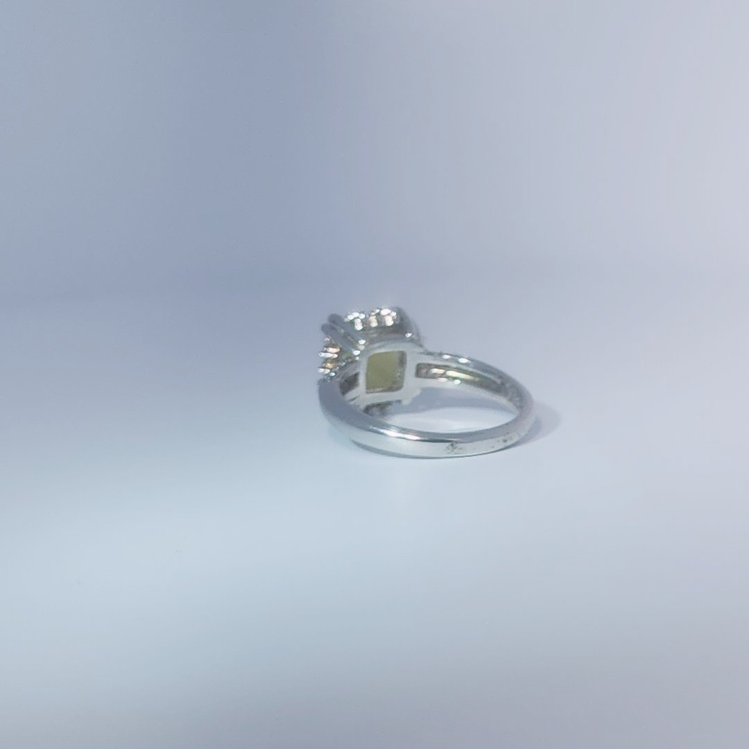 Women's Ring with square cabochon Jade centerpiece, 925 Sterling Silver, polished finish.