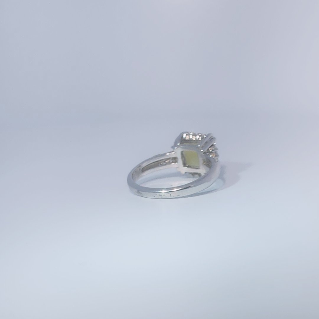 Women's Ring with square cabochon Jade centerpiece, 925 Sterling Silver, polished finish.