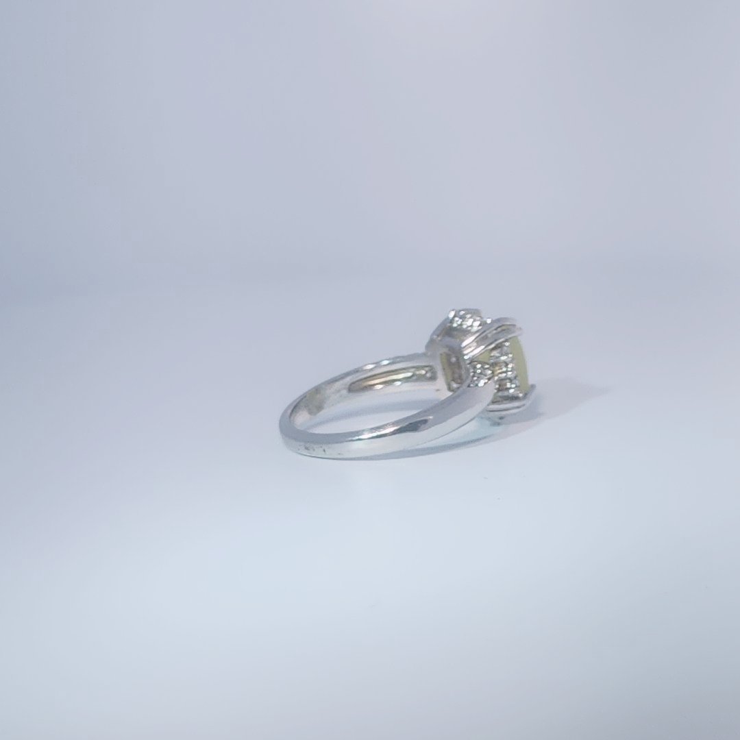 Women's Ring with square cabochon Jade centerpiece, 925 Sterling Silver, polished finish.