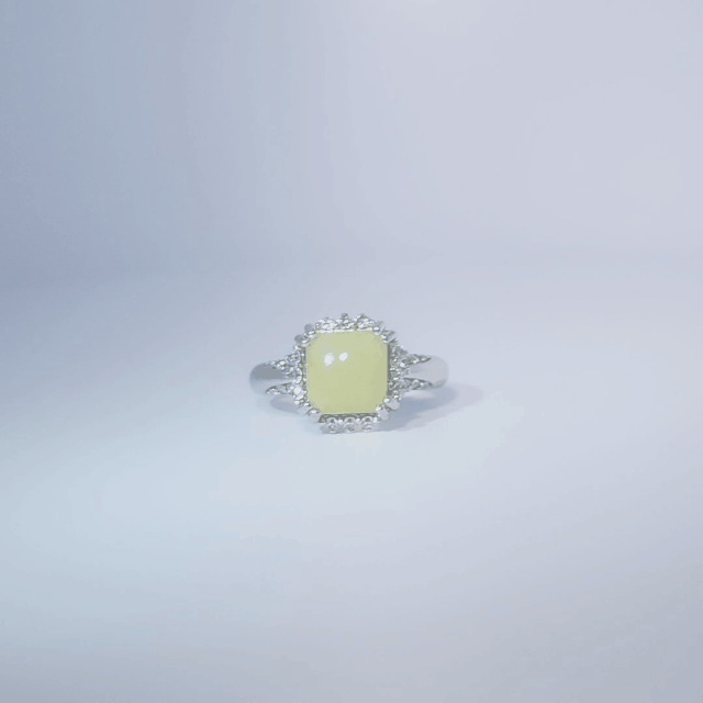 Women's Ring with square cabochon Jade centerpiece, 925 Sterling Silver, polished finish.