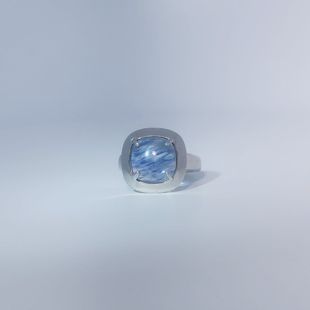 Unisex Ring with Blue Rutilated Quartz, 925 Sterling Silver, bezel and prong setting.
