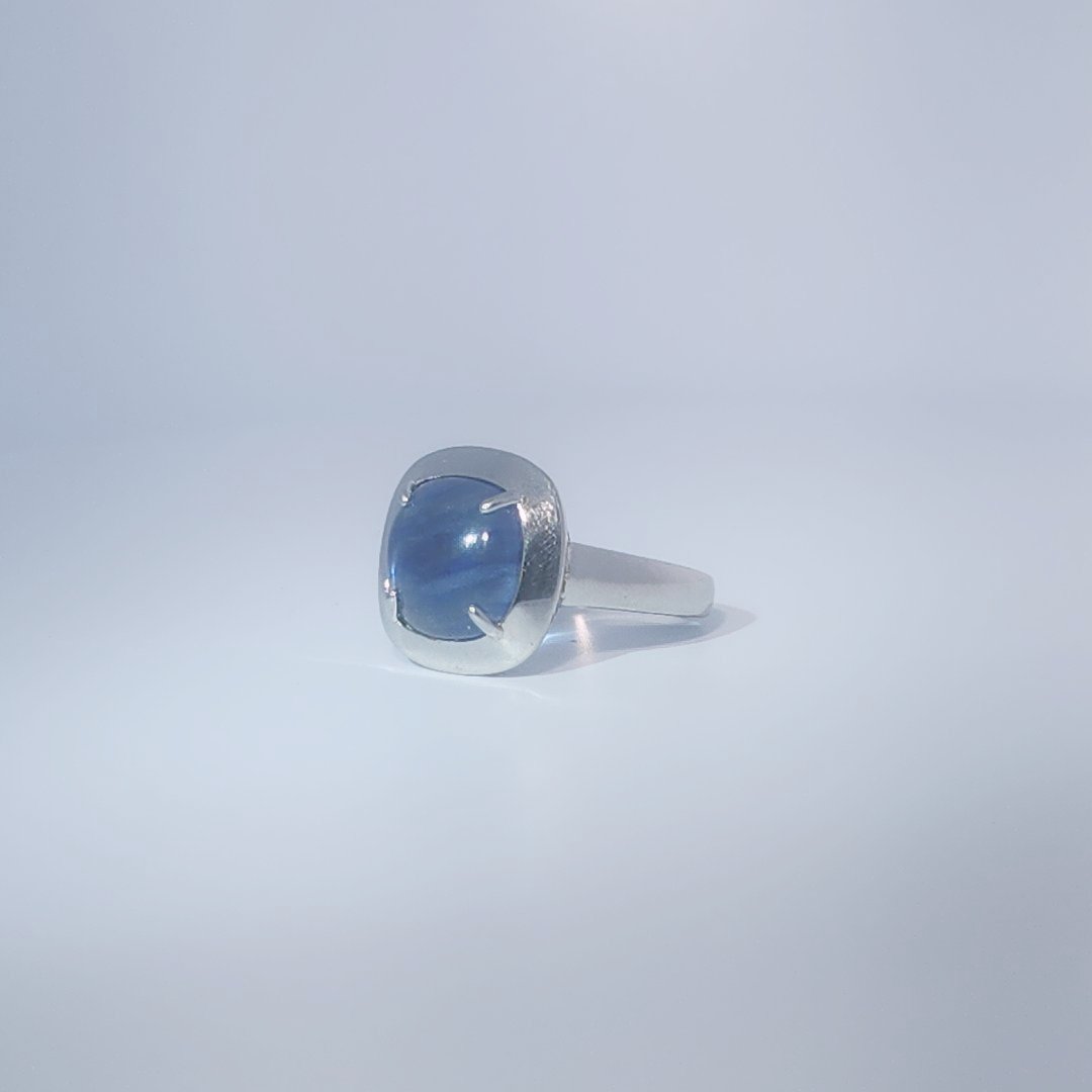 Unisex Ring with Blue Rutilated Quartz, 925 Sterling Silver, bezel and prong setting.