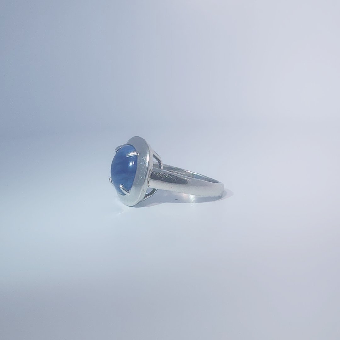 Unisex Ring with Blue Rutilated Quartz, 925 Sterling Silver, bezel and prong setting.