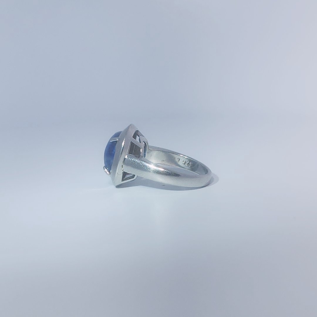 Unisex Ring with Blue Rutilated Quartz, 925 Sterling Silver, bezel and prong setting.