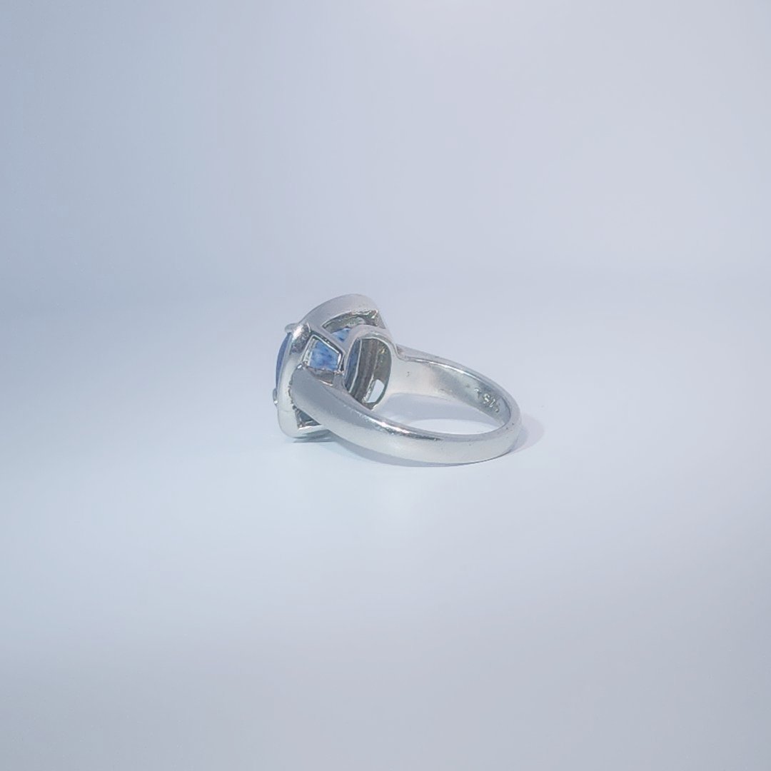 Unisex Ring with Blue Rutilated Quartz, 925 Sterling Silver, bezel and prong setting.