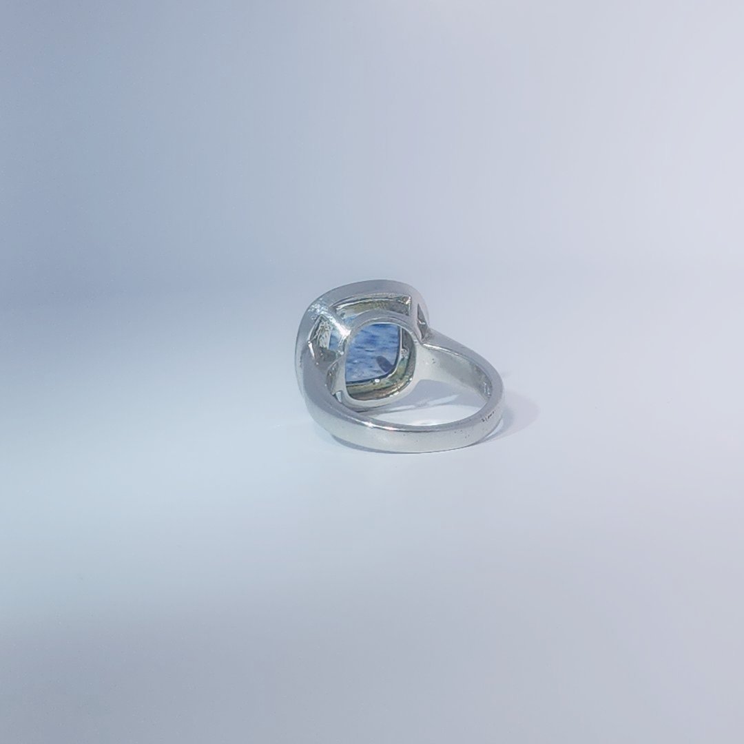 Unisex Ring with Blue Rutilated Quartz, 925 Sterling Silver, bezel and prong setting.