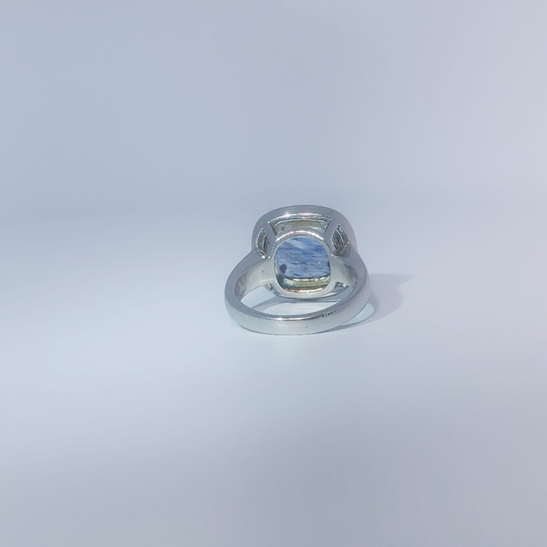 Unisex Ring with Blue Rutilated Quartz, 925 Sterling Silver, bezel and prong setting.