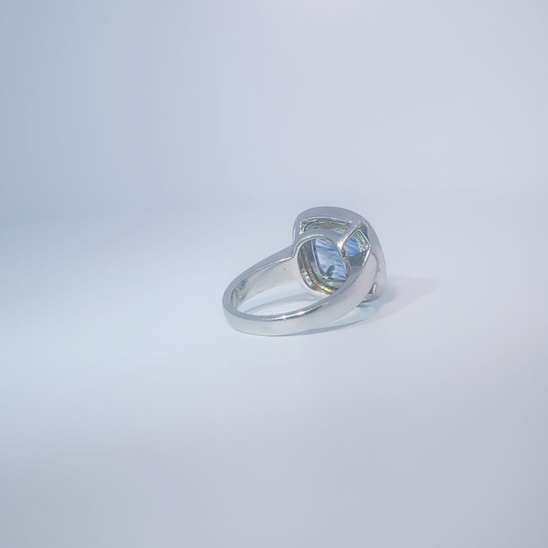 Unisex Ring with Blue Rutilated Quartz, 925 Sterling Silver, bezel and prong setting.