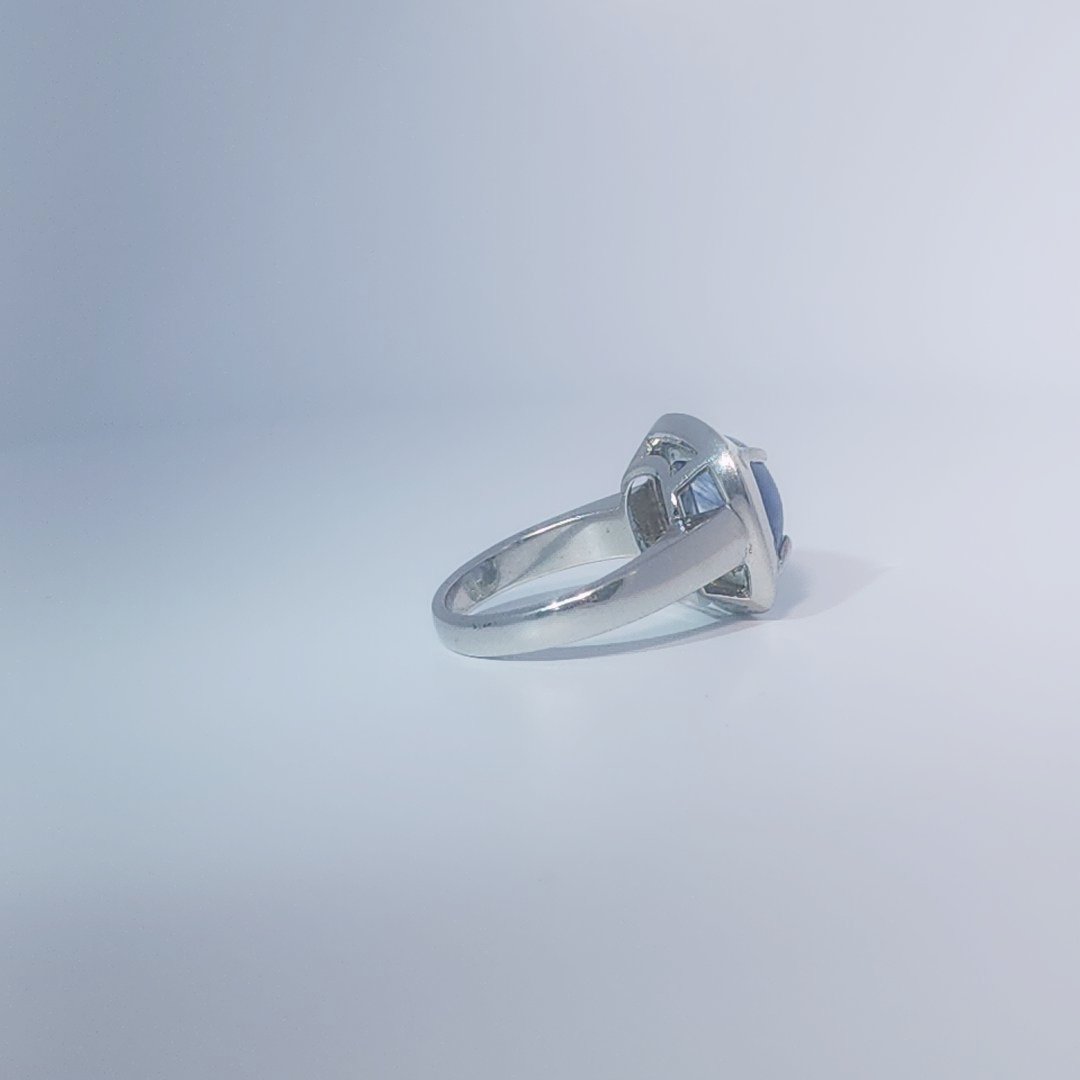 Unisex Ring with Blue Rutilated Quartz, 925 Sterling Silver, bezel and prong setting.