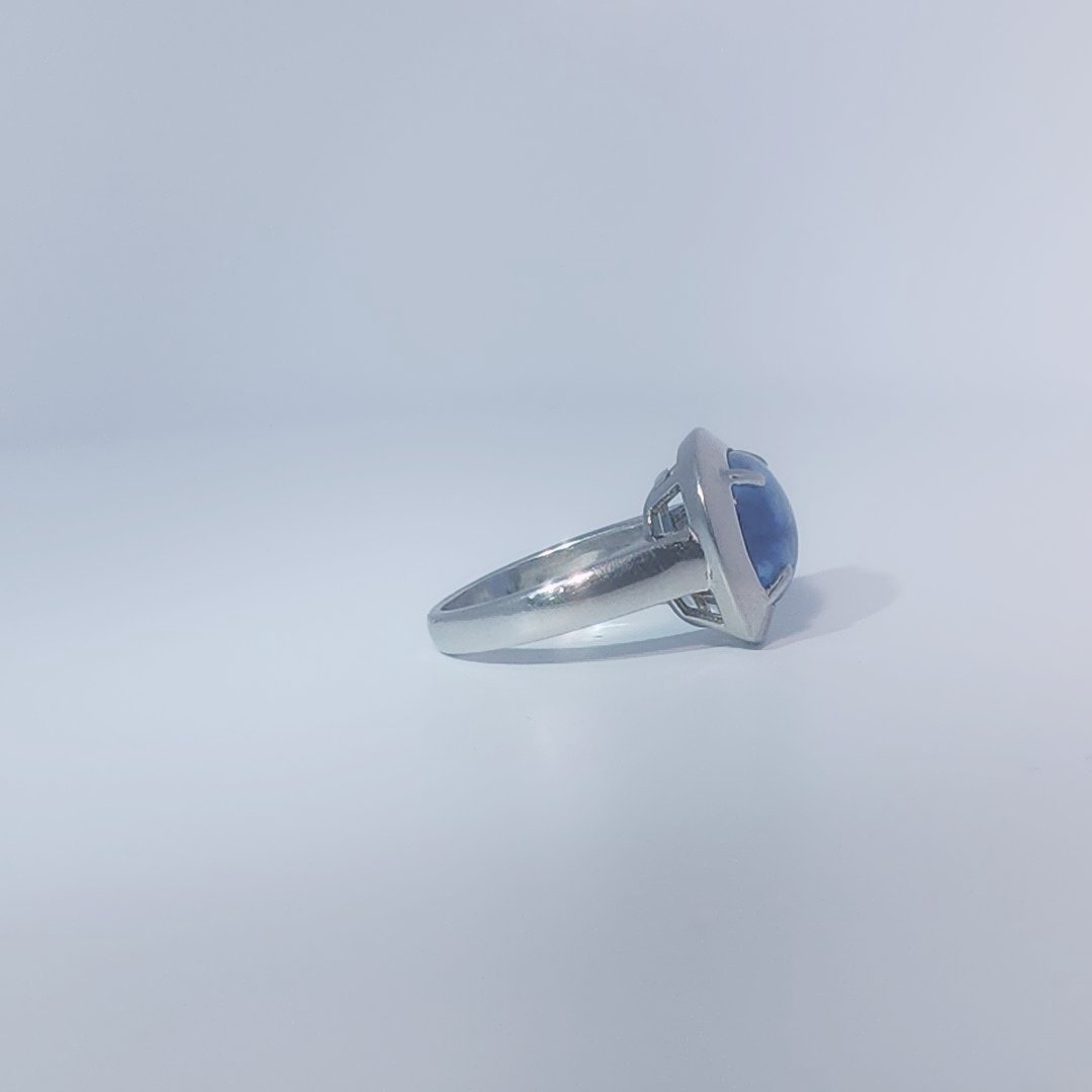 Unisex Ring with Blue Rutilated Quartz, 925 Sterling Silver, bezel and prong setting.