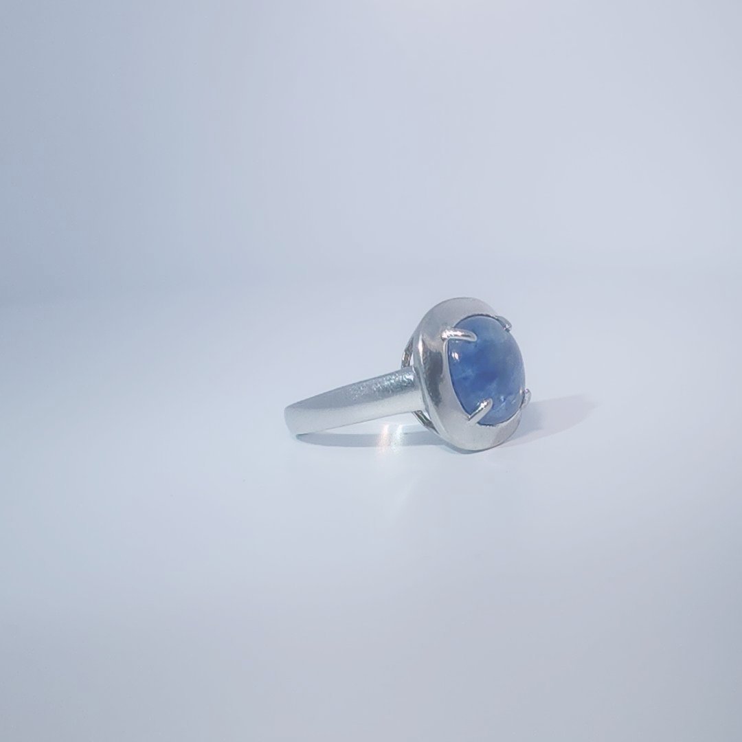 Unisex Ring with Blue Rutilated Quartz, 925 Sterling Silver, bezel and prong setting.