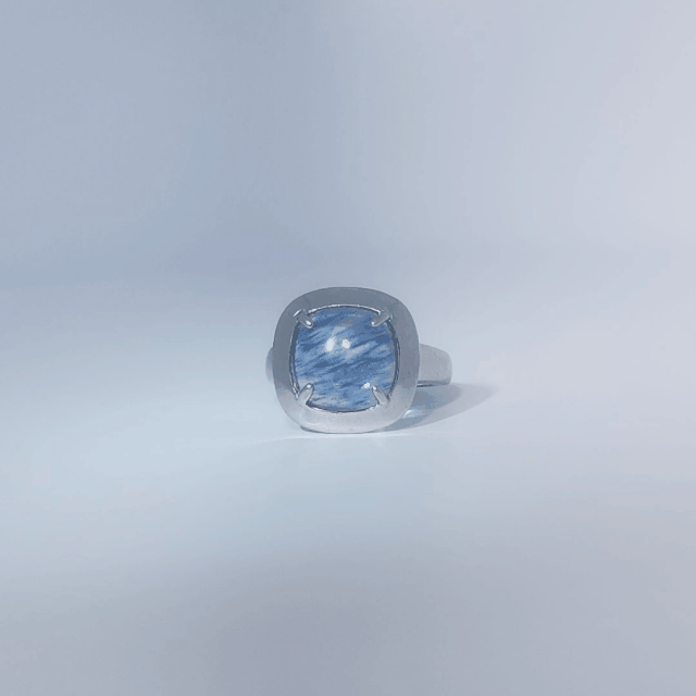 Unisex Ring with Blue Rutilated Quartz, 925 Sterling Silver, bezel and prong setting.