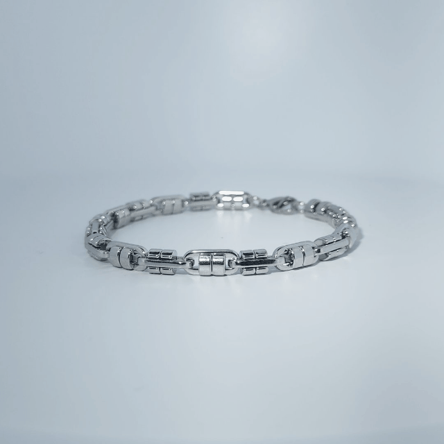 Unisex Stainless Steel Bracelet, linked design, polished finish.