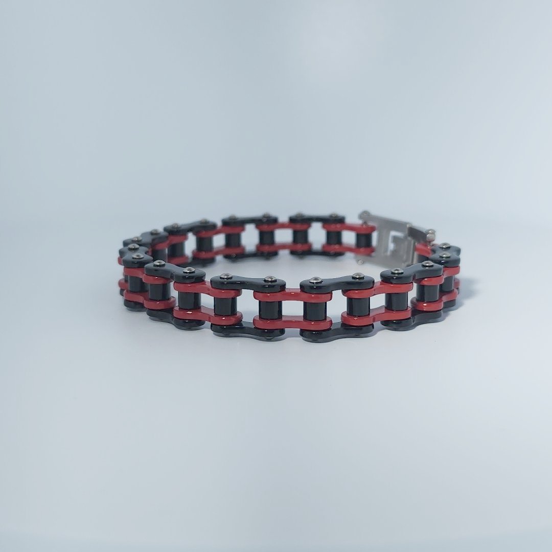 Stainless Steel Unisex Bracelet, red and black chain link design, 34.8g.