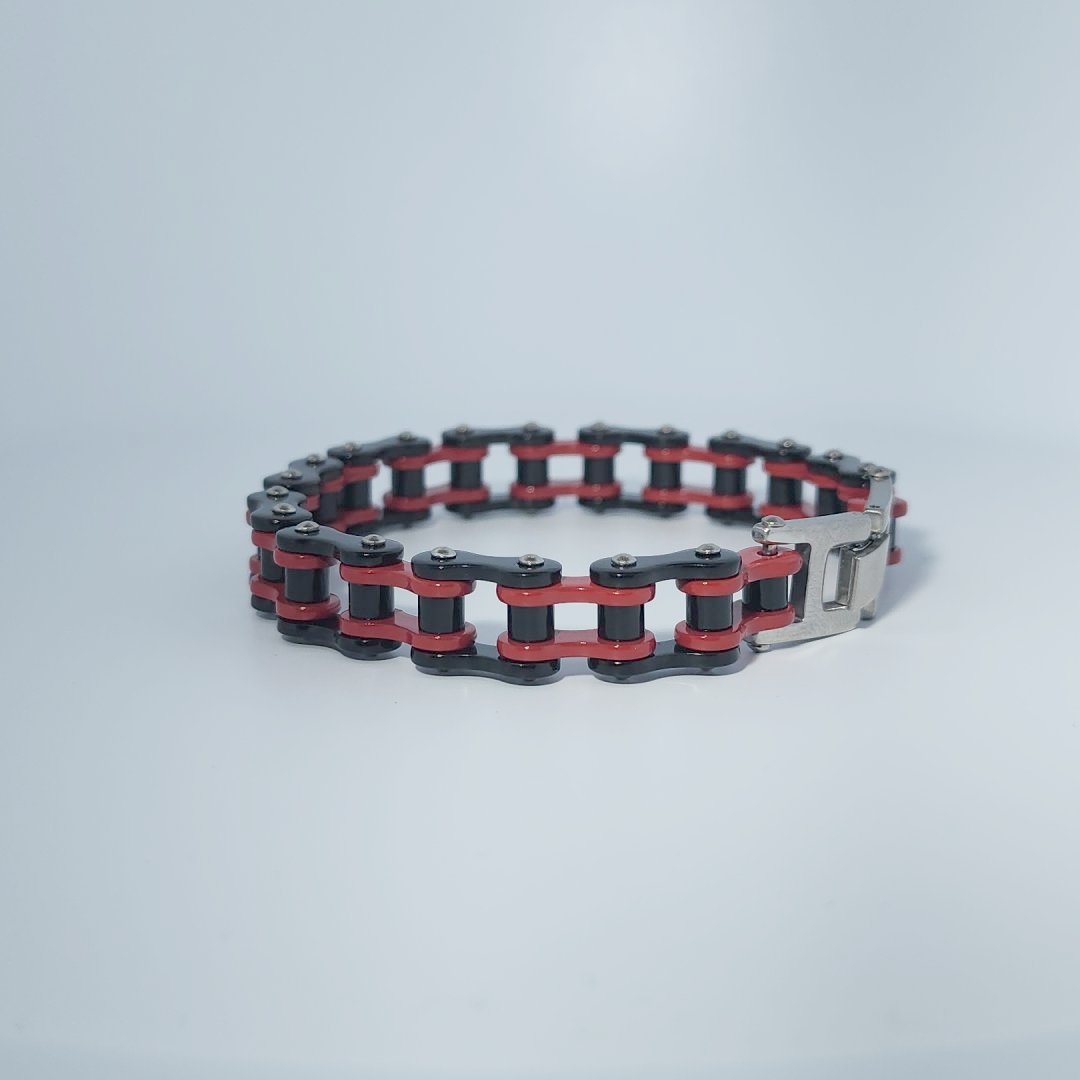 Stainless Steel Unisex Bracelet, red and black chain link design, 34.8g.