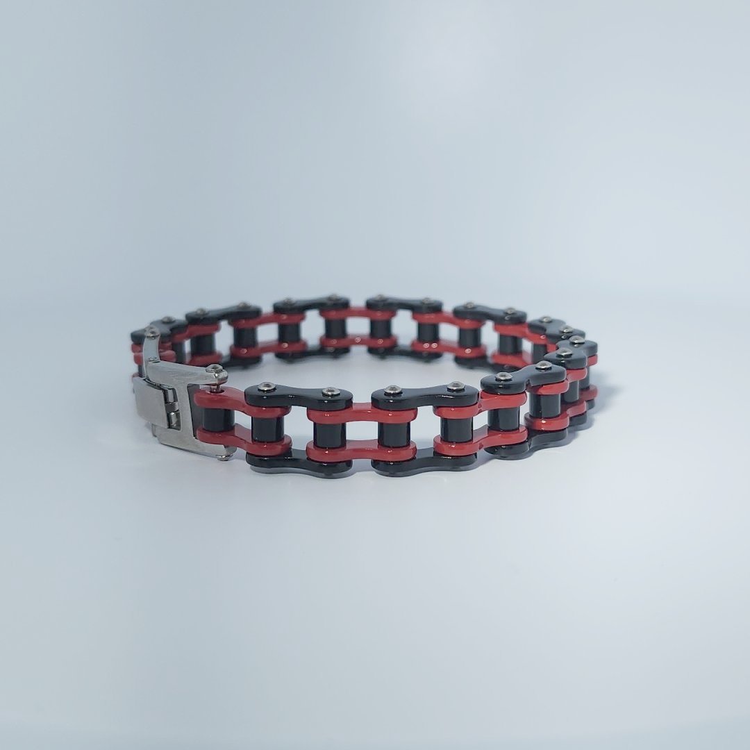Stainless Steel Unisex Bracelet, red and black chain link design, 34.8g.