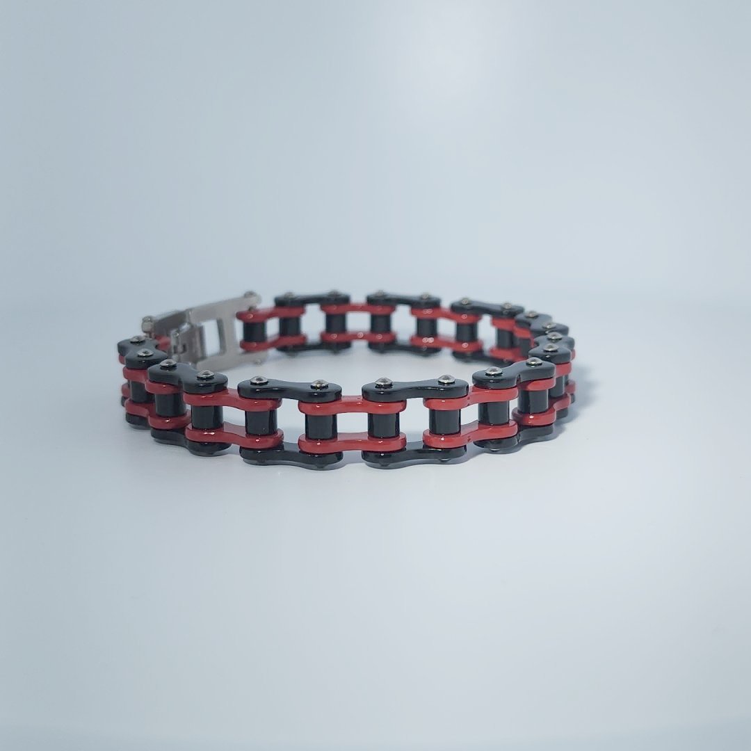 Stainless Steel Unisex Bracelet, red and black chain link design, 34.8g.