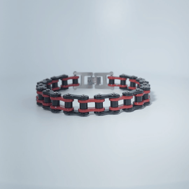 Stainless Steel Unisex Bracelet, red and black chain link design, 34.8g.