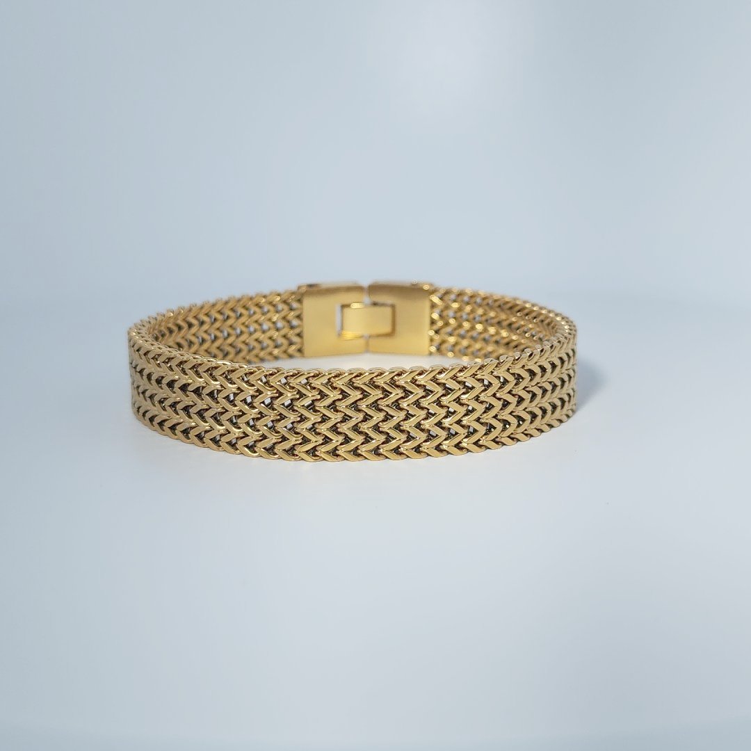 Bracelet, Unisex, Stainless Steel, 14K Yellow Gold Plated, 35.5g, Mesh Link Design.